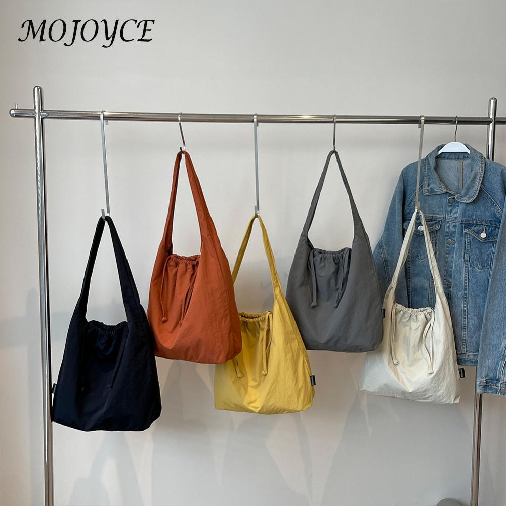 Shoulder Bag for Women with Multi Pockets Bucket Bag Nylon Drawstring Tote Bag Travel Commuter Bag