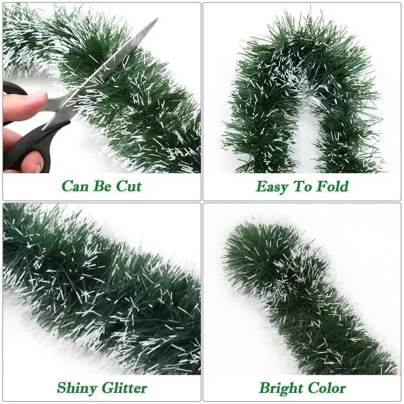 Christmas Tinsel Ribbons Green Cane Ribbon Garland Xmas Tree DIY Hanging Pendent Wreath Ornament Party Decoration Home DecorXJ241107