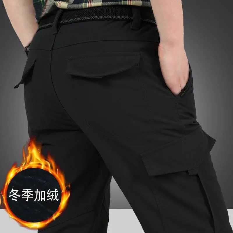 Warm Fleece Winter Pants Thicken Men Zipper Waterproof Work Casual Pants Men Military Tactical Cargo Pants Male Trousers 4XL LX241107