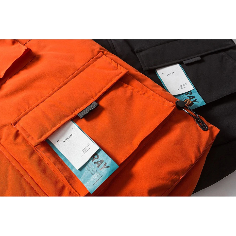 Mens winter park thick hooded jacket with multiple pockets face mask hat windproof jacket streetwear zipper inflatable jacket 241106