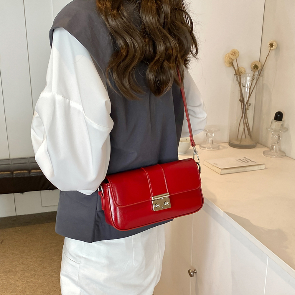 Women Shiny Shoulder Bag PU Leather Fashion Tote Handbag Adjustable Strap Casual Top Handle Bag Ladies Commute Bag