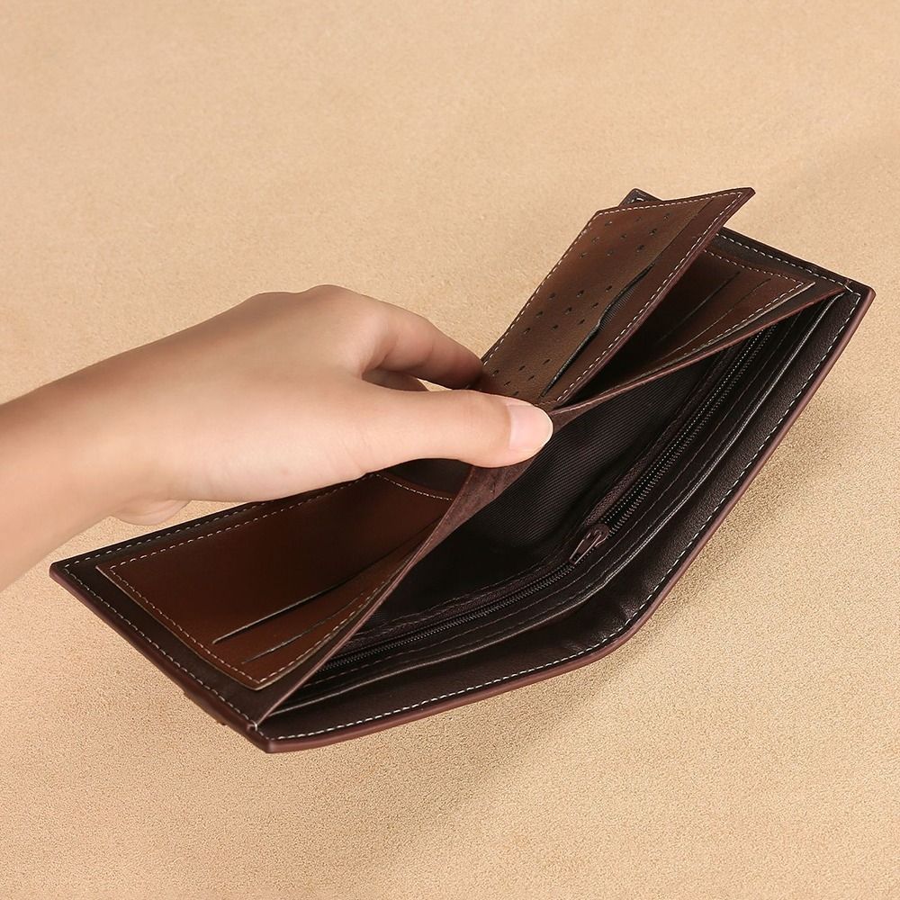 Portable Solid Color Men's Short Wallet Waterproof Leisure Male Leather Purse Simple Slim Card Wallet Travel