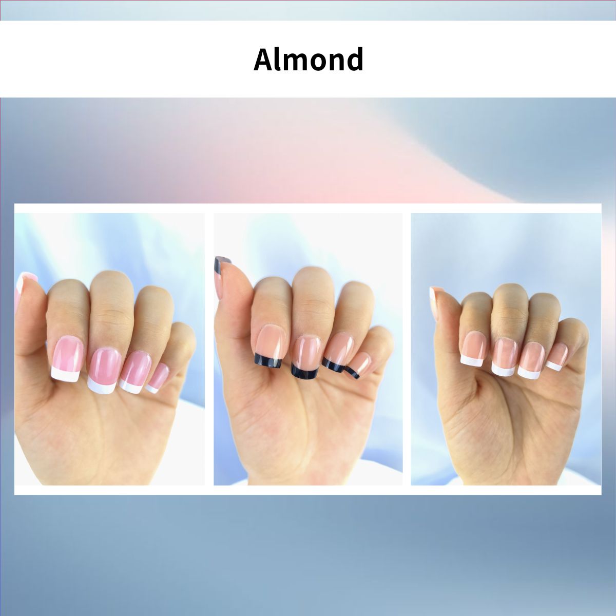 Sisful 270 Pieces B-Nail Frence Tip Press On Nails Kit with Jelly Glue Taps, Medium Coffin, Medium Almond, Short Square