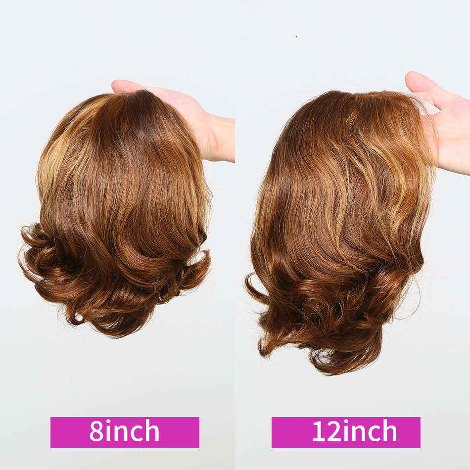 4/27 Highlight 4X4 Body Glueless Closure 100%Human Hair Frontal Wigs Ombre Brown Mix Blonde Water Wave C Part Short Bob Wig