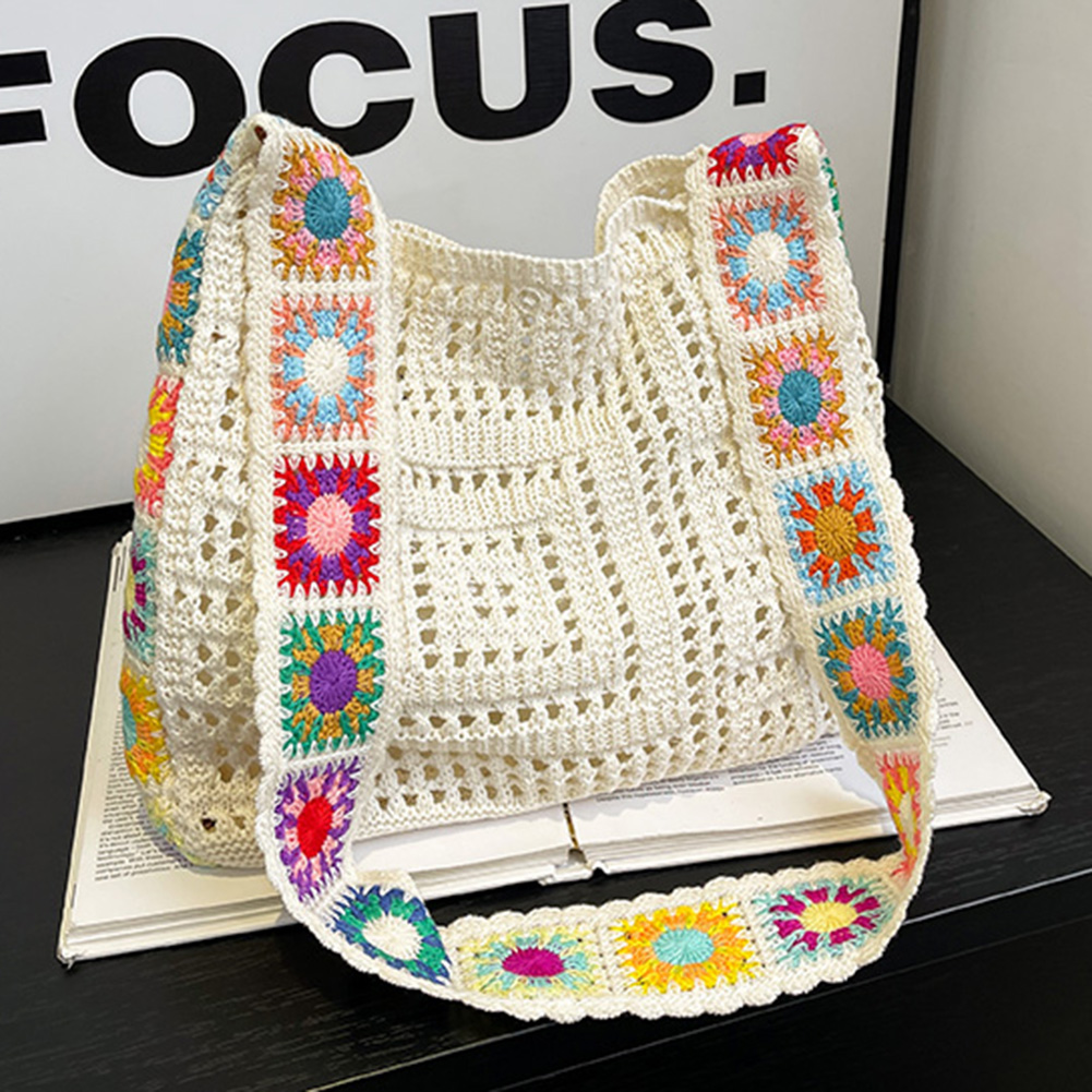 Women Knitted Shoulder Bag Fashionable Handbag Large Capacity Weaving Crossbody Purse Casual Beach Bag Outdoor Travel Bag