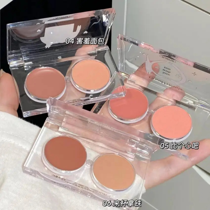 FLORTTE powder blusher makeup Korean two-color face cream powder blusher for cheeks Multi purpose waterproof durable face cream palette 241107