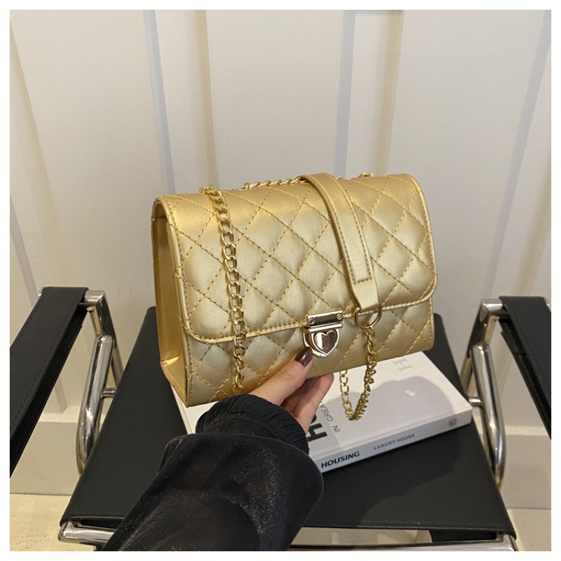 Peach Heart Lock Small Fragrant Wind Rhombus Embroidered Thread Women's Bag New Fashion Shoulder Messenger Chain Women's Bag