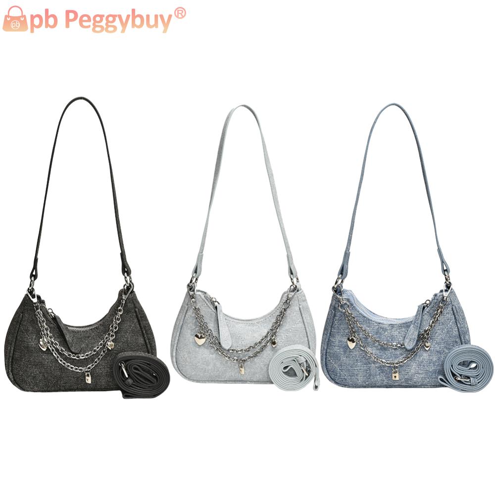 Shoulder Bag for Women with Chain Underarm Bag PU Leather Adjustable Strap Handbag Zipper Crescent Bag for Work Travel Shopping