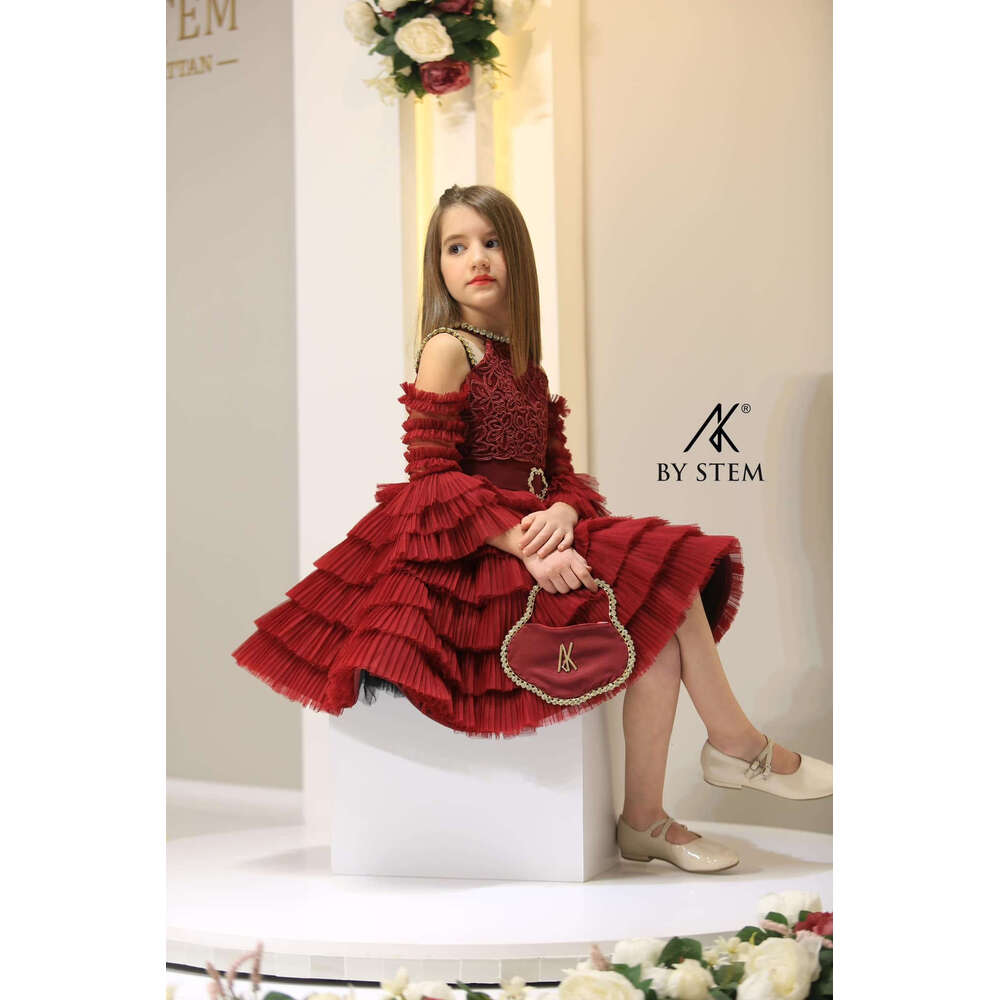 BABYONE Off-swholder Communion Dress with Halter-necke Spaking Rhie Stones Cake Tiered A-e Skirt Gown Fomral Clot