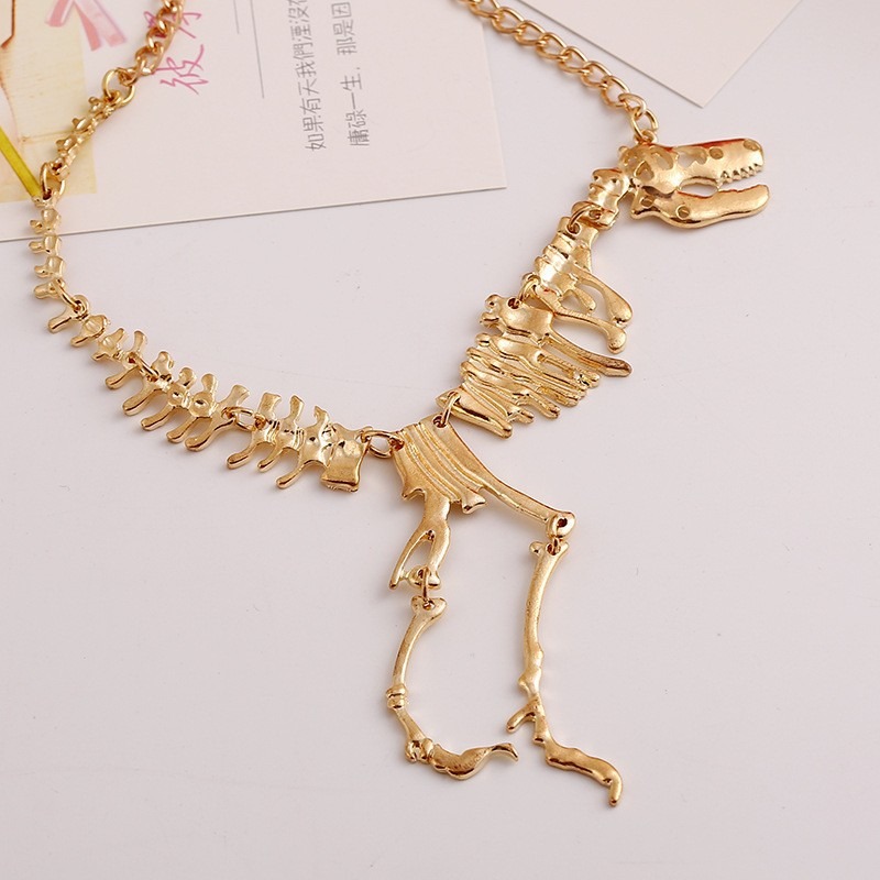 New Cross Border Foreign Trade Hip Hop Punk Exaggerated Personality Dinosaur Skeleton Alloy Decorative Necklace Pendant for Men and Women