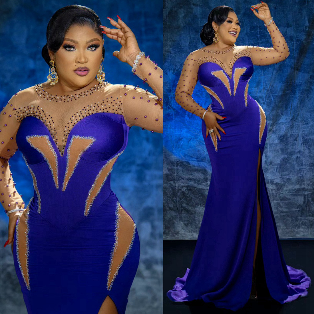 2024 Plus Size Aso Ebi Prom Dress for Special Occasions Illusion Mermaid Side Split Beaded Evening Dresses Elegant Birthday Dress Second Reception Gow
