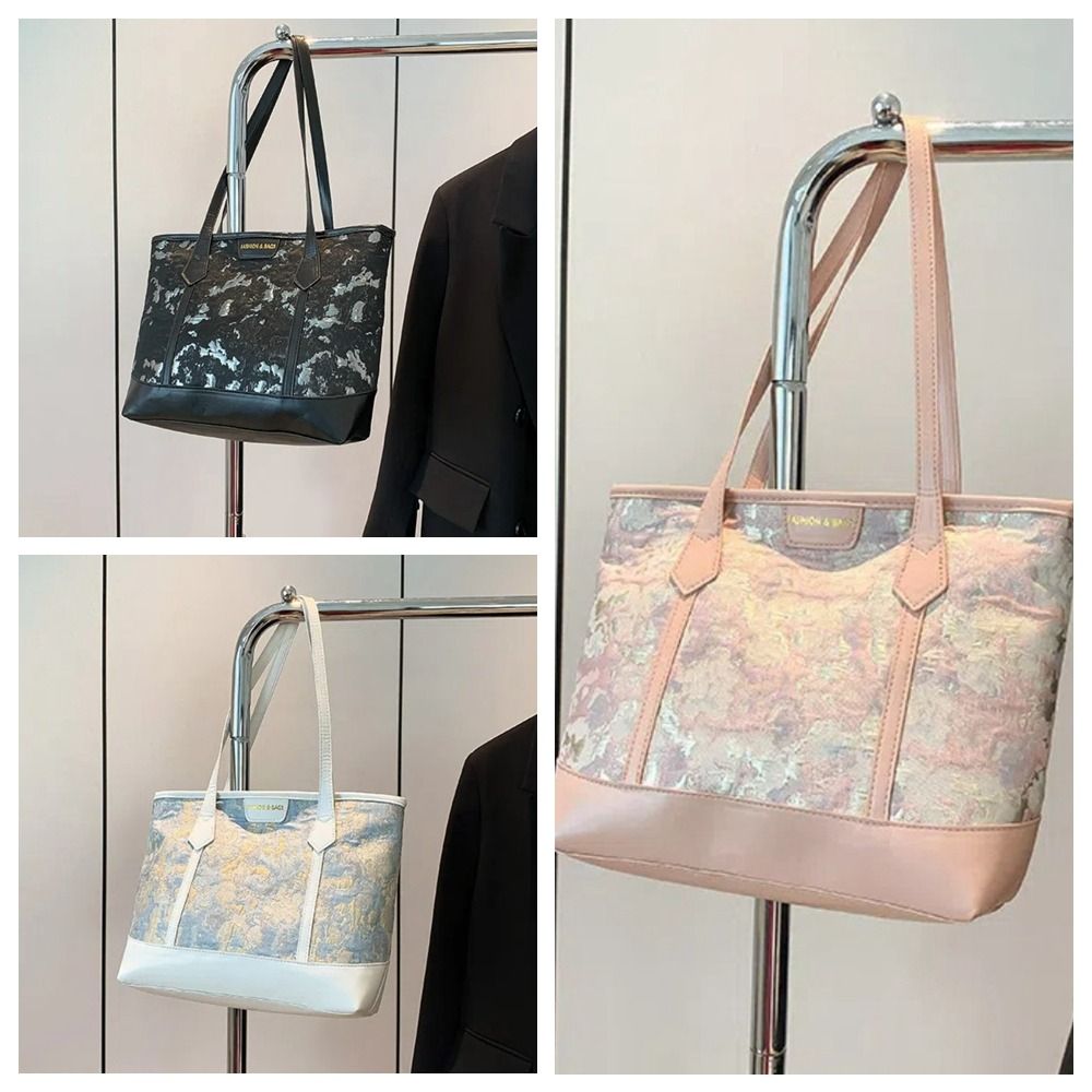 High-end Zipper Embroidered Tote Bag Printed Large Capacity Satin Shoulder Bag Chinese Style Soft PU Ladies Handbag Travel