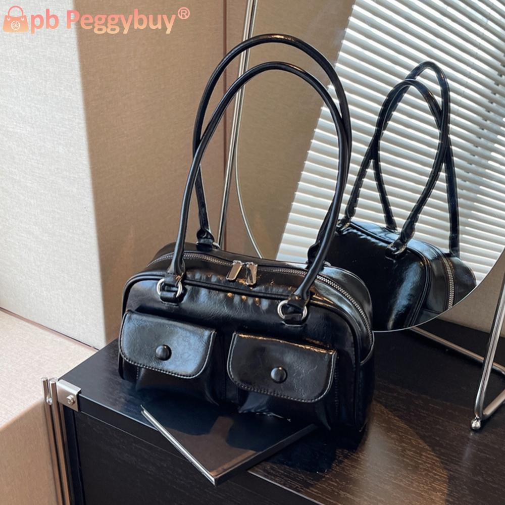 Women Satchel Hobo Bag Multi Pocket Pu Leather Boston Tote Bag Solid Crossbody Bag Underarm Bag Travel Commuter Bag