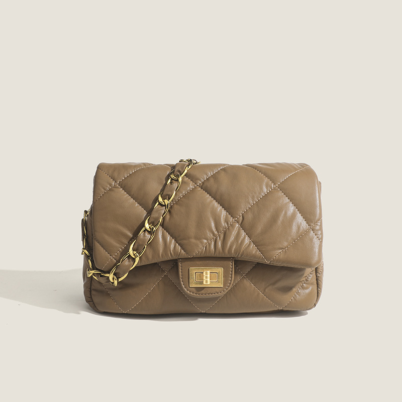 Women's Retro Simple PU All-match Argyle Cover Commuting Crossbody Shoulder Bag with Chain Strap