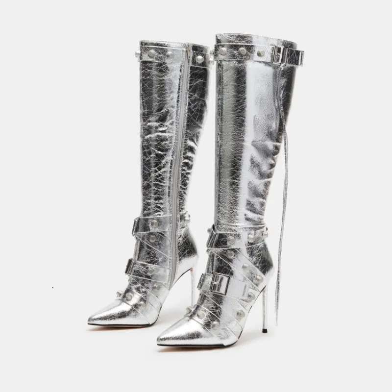 Autumn Winter European And American Style Rivet Motorcycle Women's Sexy Nightclub Spicy Girl Zipper Boots