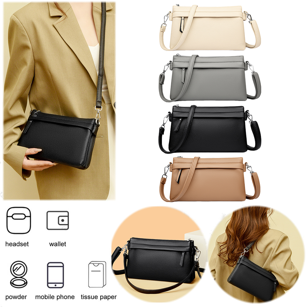 Shoulder Bag for Women Multi Compartment Satchel Purse PU Leather Zipper Wristlet Clutch Solid for Work Travel