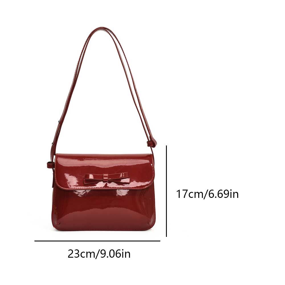 Patent Leather Women Shoulder Bag Bowknot Crossbody Bag Adjustable Strap Square Flap Bag Retro Underarm Bag Travel Bag
