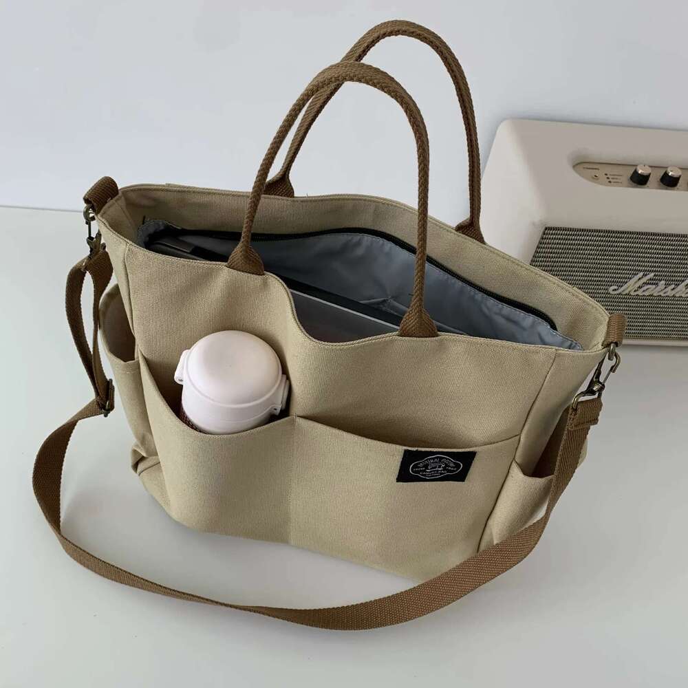 Japanese Multi-pocket Handbag Large-capacity Canvas Tote Simple School lady bag One-shoulder Men's and Women's Messenger Bag