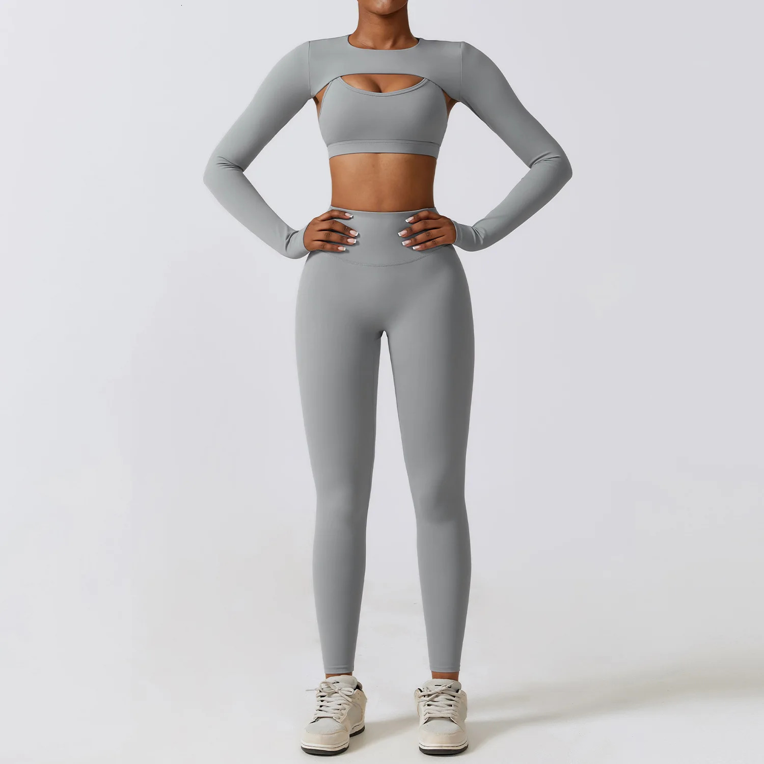 Sportswear Yoga Set Womens Workout Clothes Athletic Wear Sports Gym Legging Seamless Fitness Bra Crop Top Long Sleeve Yoga Suit240325
