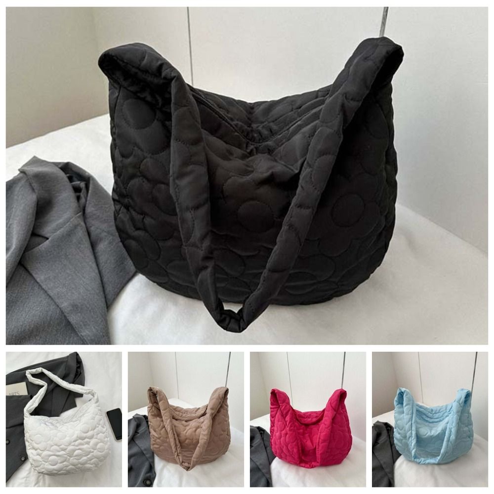 Solid Color Cloud Bubble Shoulder Bag Handbag Large Capacity Space Cotton Underarm Bag Tote Bag Shopping Bag Flower Message Bag