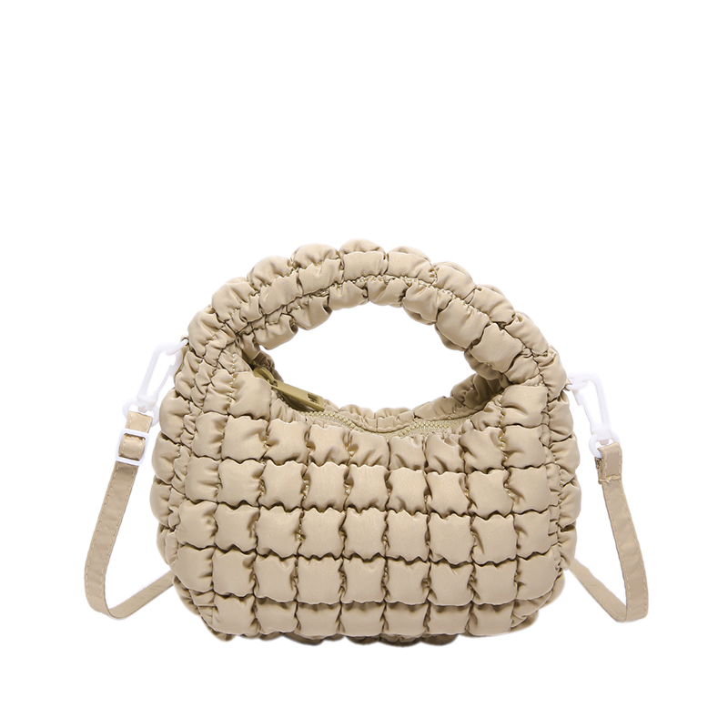 Pleated PU Leather Handbag Women Quilted Shoulder Bag Solid Cloud Bubbles Hobo Removable Strap Cute Pouch for Party Vacation