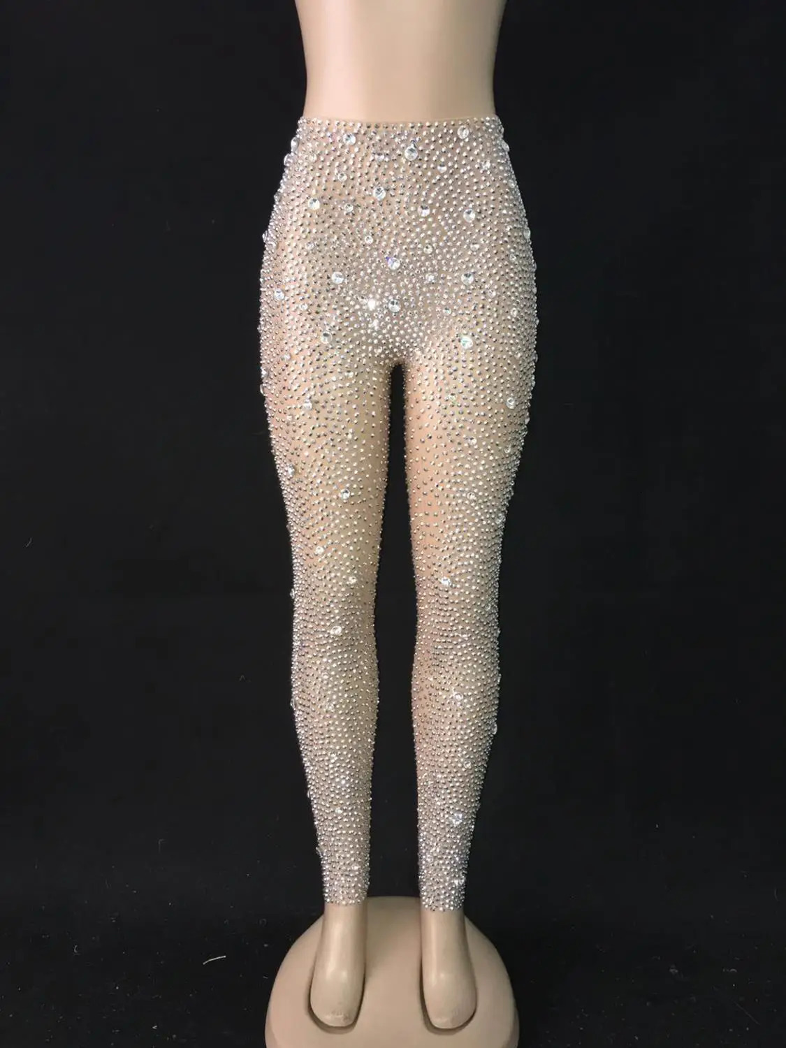 Shining Silver Stones Gloves Bodysuit Transparent Mesh s Pants Birthday Celebrate Outfit Women Singer Costumes 240327