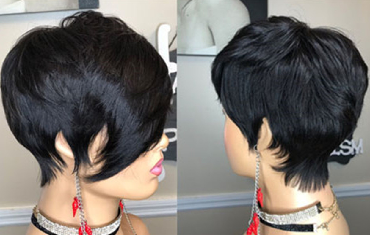 Wigs lace front Human Hair Short Cut Bob Wig Brazilian Human Hair Wigs Side Part Pixie HairCut Wigs Glueless none lace Wigs 2pcs/lot