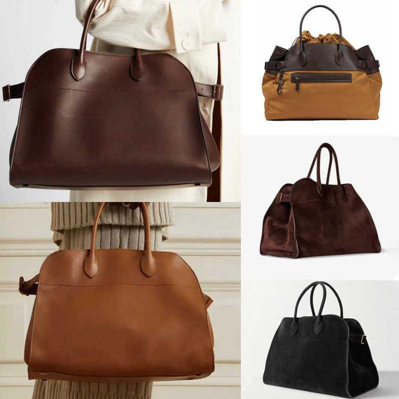 Row Suede Shoulder Bag Margaux 15 Tote Bag Luxury Designer Bag Large Capacity Margaux 17 Handbag Litchi Leather Flat Strap Terrasse Brooklyn Bag Niki Duncks Purse Bag