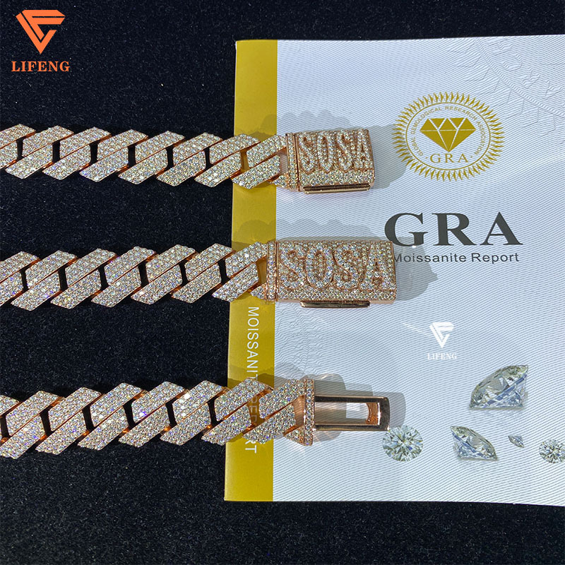 Rose Gold Plated Miami Cuban Chain Custom Name Sterg Sier With VVS Moissanite Charms Necklace And Bracelet Jewelry Set