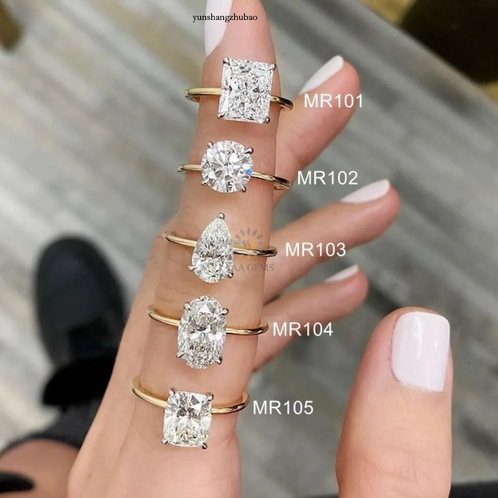 Top Sales 14K Gold Engagement Solitaire 3CT 4CT 5CT Oval Cushion Cut Wedding Band VVS Moissanite Ring for Women