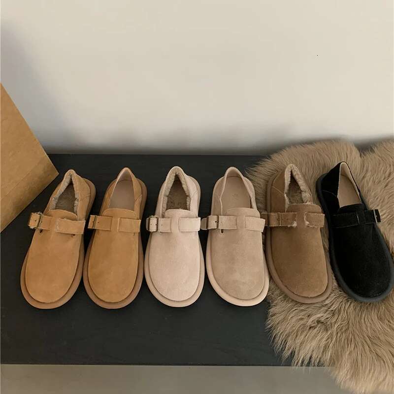 Autumn Winter Warm Fur Women Flats Fashion Shallow Vintage Ladies Comfort Soft Sole Mary Jane Shoes