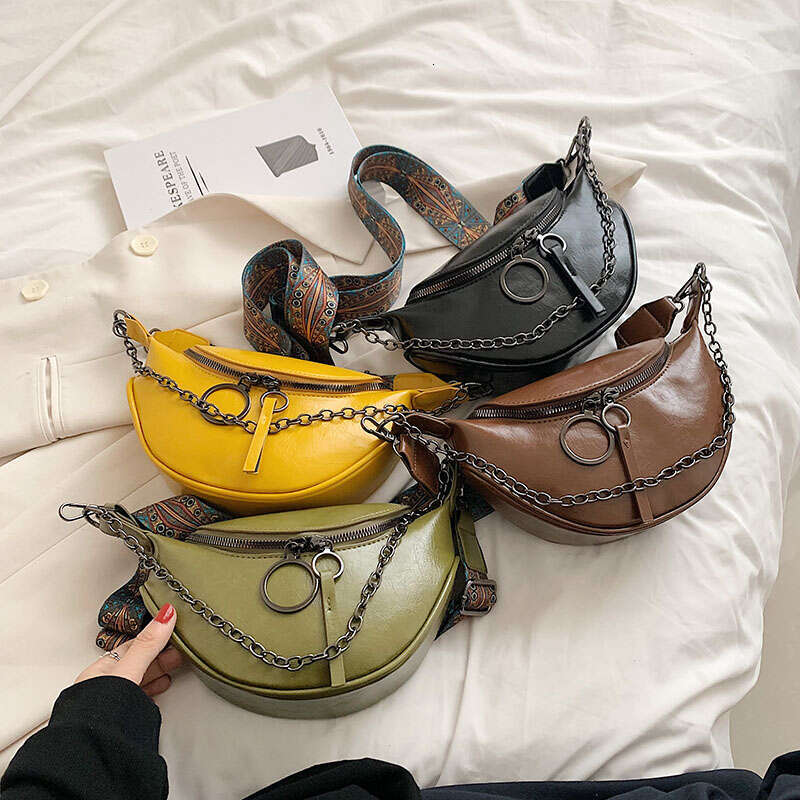 Fashion Saddle Waist Fanny pack Leather Female Belt Bags Chain Handbag Purse Woman Retro Shoulder Crossbody Chest Bag