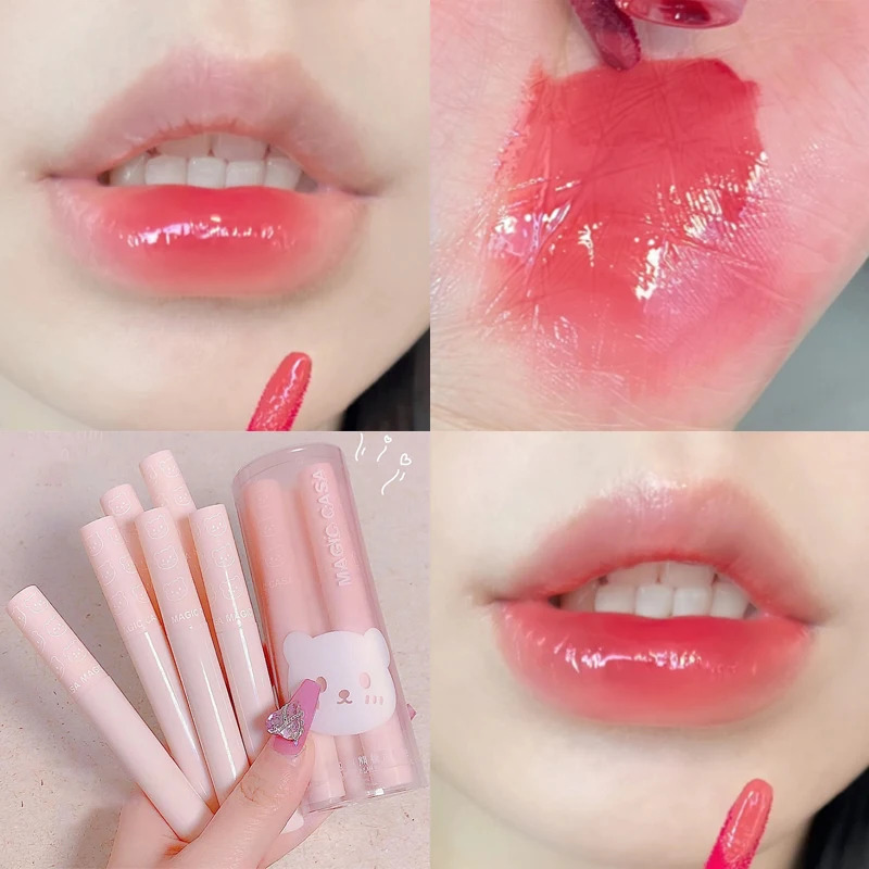 6 pieces/set of mirror water lipstick set Wet makeup Long lasting lipstick Colored waterproof liquid lipstick cosmetics set 241107