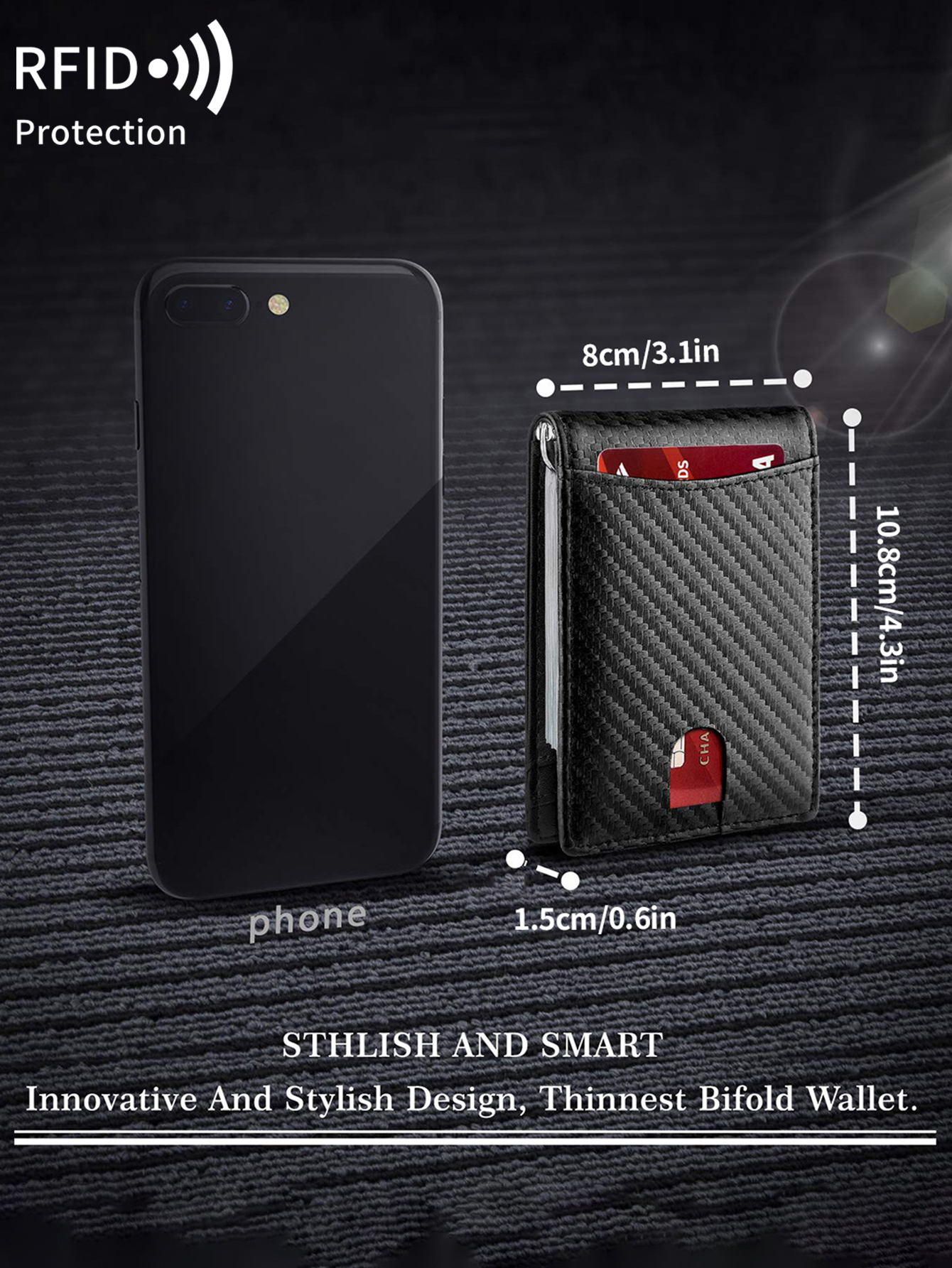 RFID carbon fiber men's wallet multifunctional ultra-thin mini 7-card slot/short card bag large capacity portable men's wallet