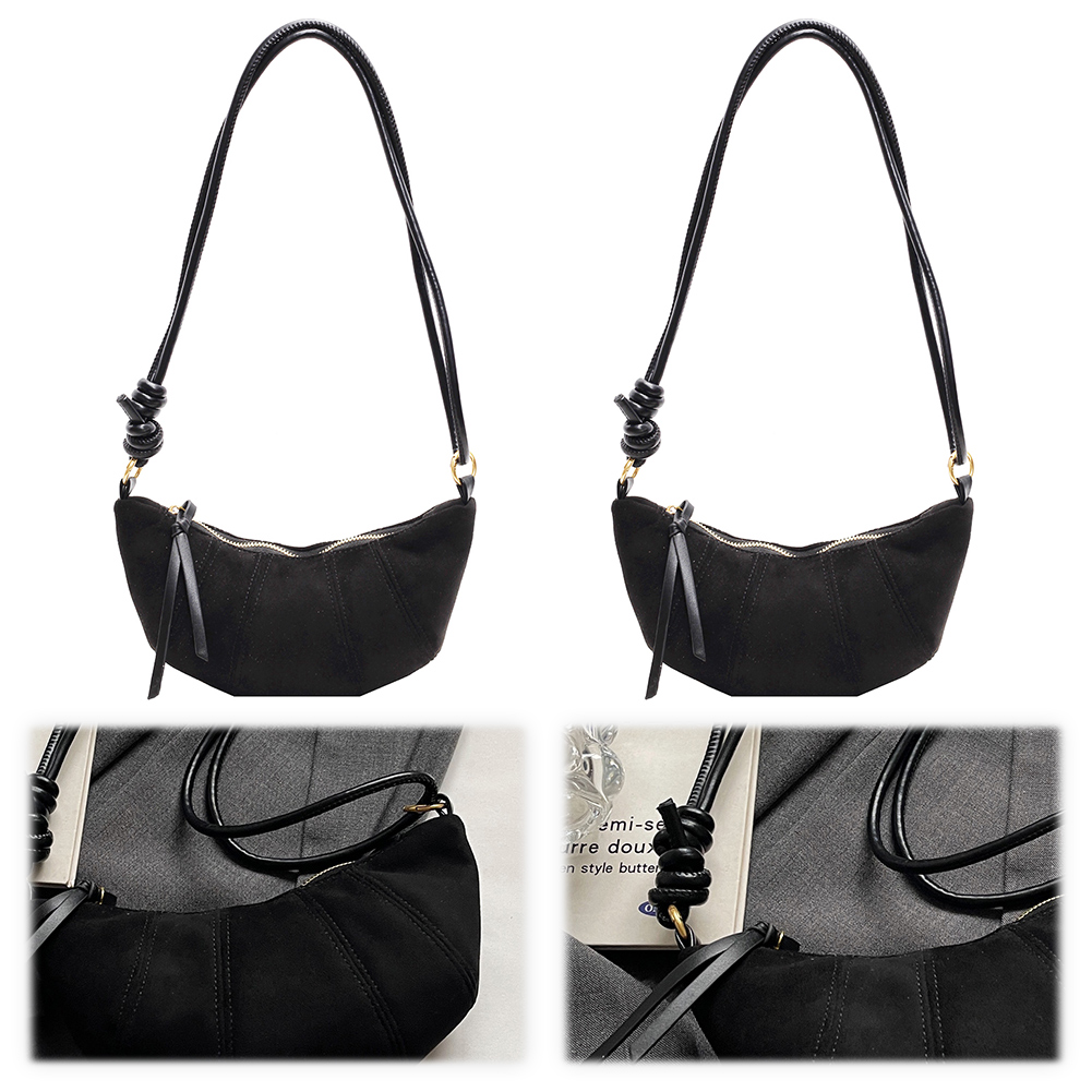 Shoulder Bag for Women Zipper Closure Crescent Bag Leather Vintage Handbag Clutch Purse for Work Travel