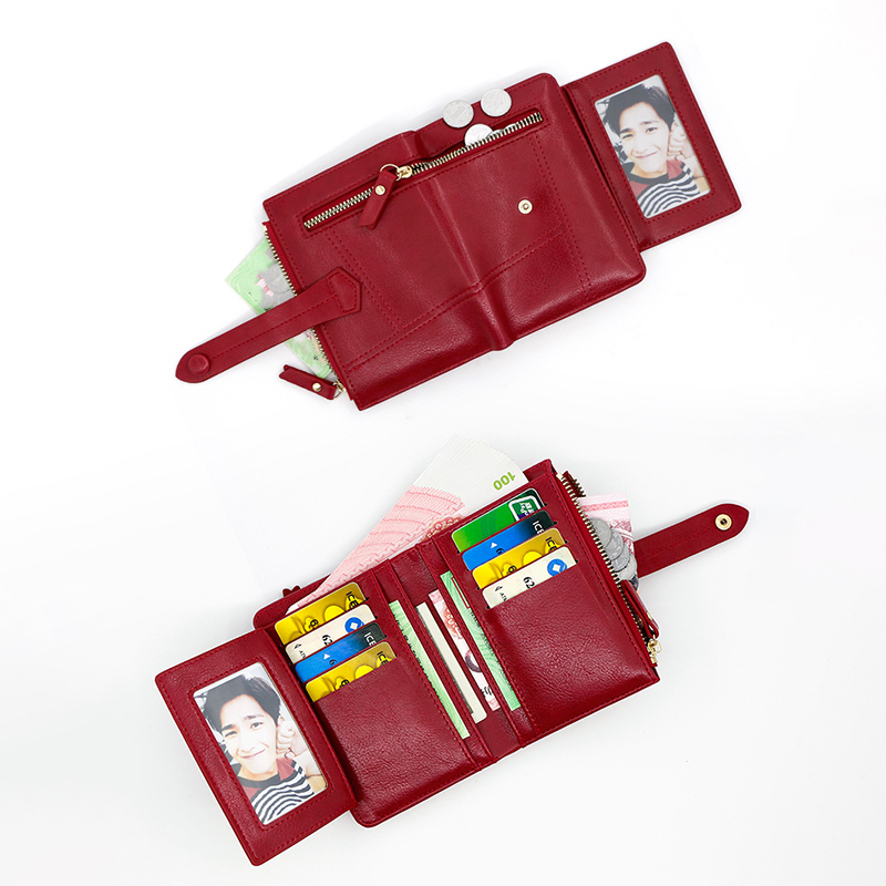 New Large Capacity Leather Wallet For Women With Zipper Short Wallet Red Credit Card Holder Fashion Women'S Small Wallet