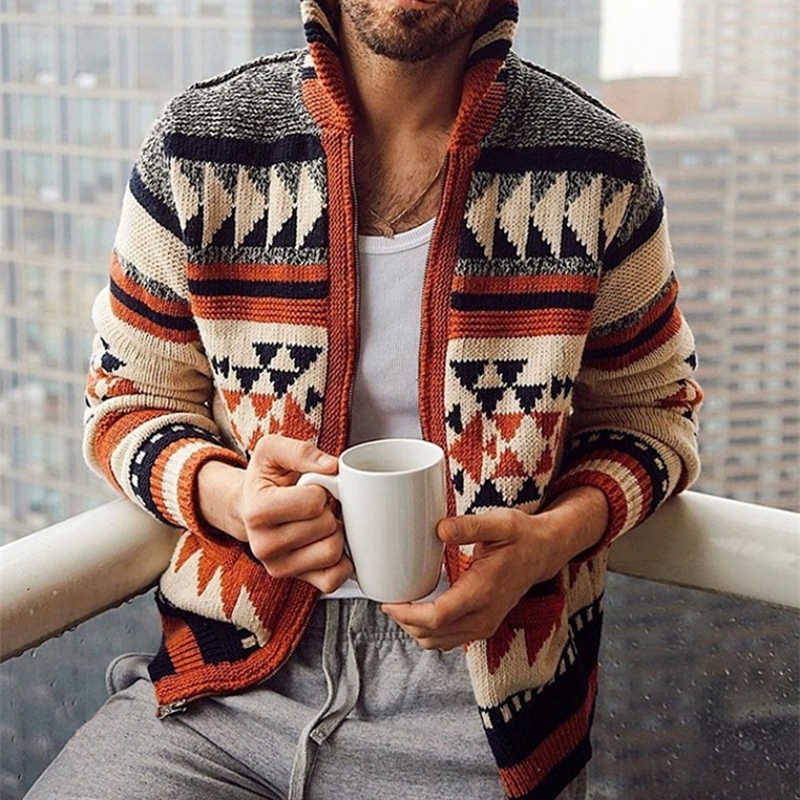 Autumn and Winter Mens Fashion Zipper Cardigan Jacket European American Style Casual Longsleeved Jacquard Sweater 241024
