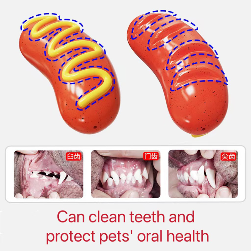 Durable Squeaky Dog Chew Toys for Aggressive-Chewers, Interactive Durable Teeth Cleaning and Training Pet Hot Dog Chew Toy