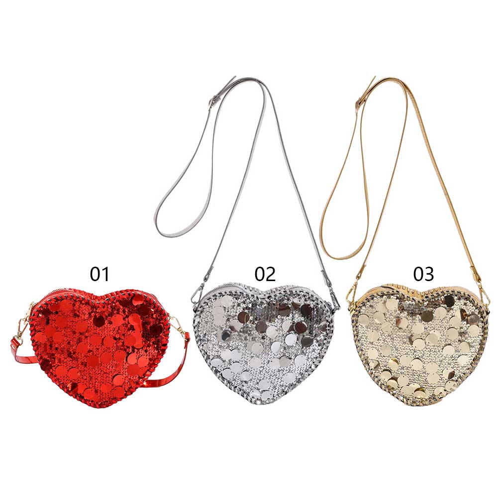 Heart Shape Sequin Crossbody Bag Glitter Satchel Crossbody Purse Bling Shoulder Purse for Women for Wedding Cocktail Party Prom