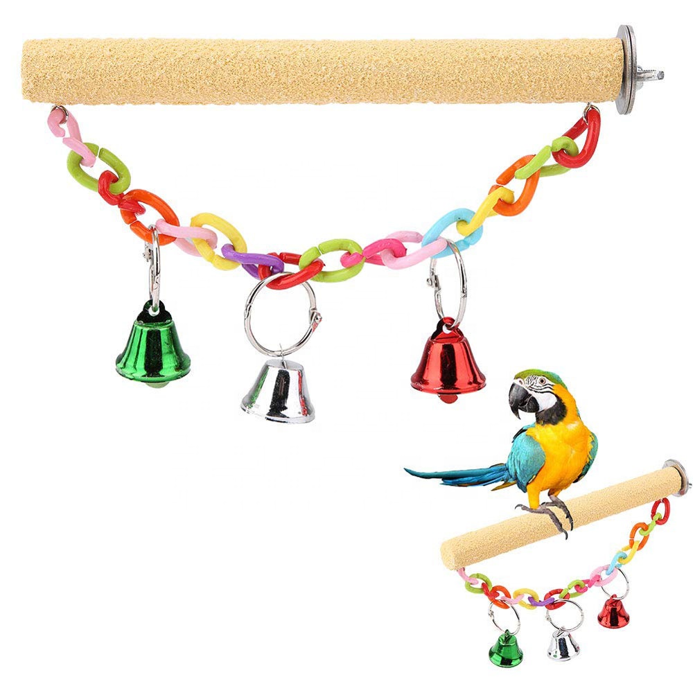 Bird Parrots Perch Standing Bar with Bell Grinding Grew Tool Pets Toys for Birds Cage