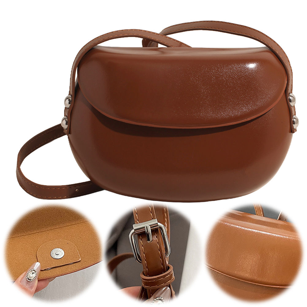 Women Saddle Messenger Bag PU Leather Simple Satchel Bag Adjustable Strap Luxury Hobo Bag Daily Bag for Female