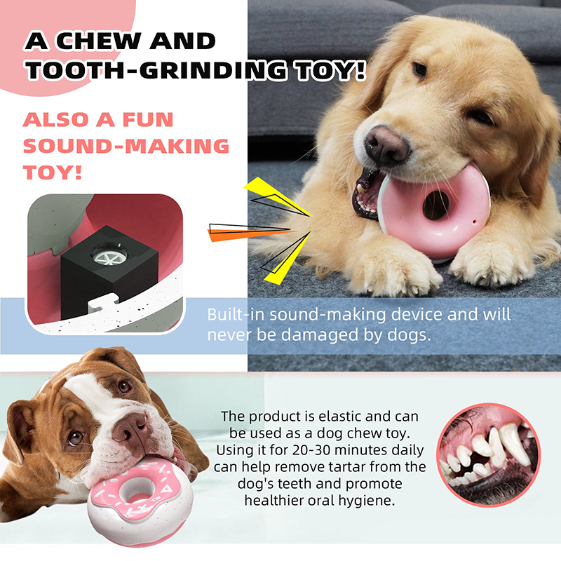 Durable Dog Squeaky Toys for Aggressive Chewers, Doughnut Shape Indestructible Chew Toys Silicone Dog Pet Chew Toy