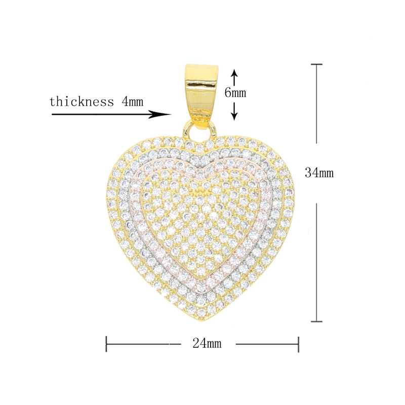 Bling Cz Paved Two Tone Color Heart Pendant Necklace Iced Out Shiny Cubic Zirconia Hip Hop Jewelry for Girls Women Man Boy Gift