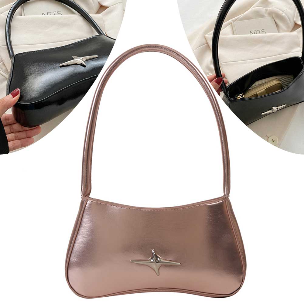 Women Fashion Underarm Bag Star Zippers Shoulder Bag Solid Casual Handbags