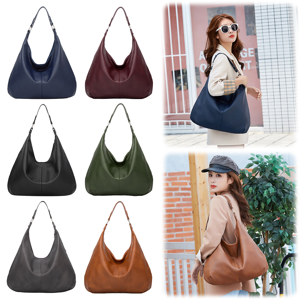 Shoulder Purse for Women Multi Pockets Slouchy Bag PU Leather Solid Tote Purse Crescent Bag for Work Travel