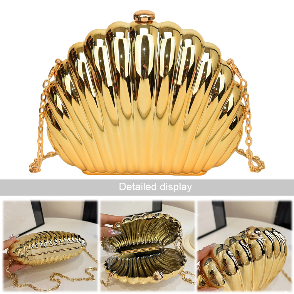 Women Acrylic Metallic Crossbody Bag Seashell Evening Bag Detachable Chain Handbag for Wedding Party Prom Satchel Purse