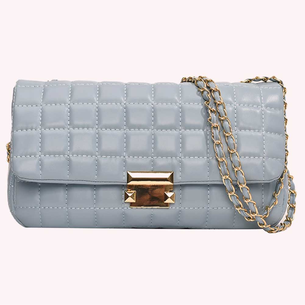 Quilted Shoulder Bag for Women with Chain Square Bag PU Leather Solid Color Satchel Purse Travel Commuter Bag