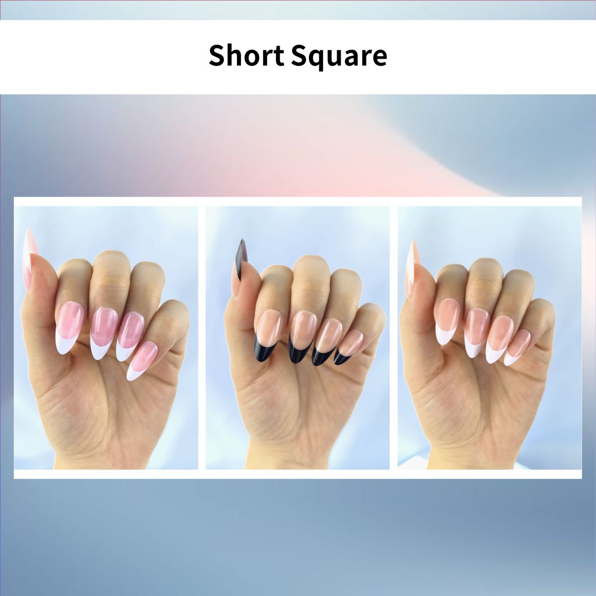 Sisful 270 Pieces B-Nail Frence Tip Press On Nails Kit with Jelly Glue Taps, Medium Coffin, Medium Almond, Short Square