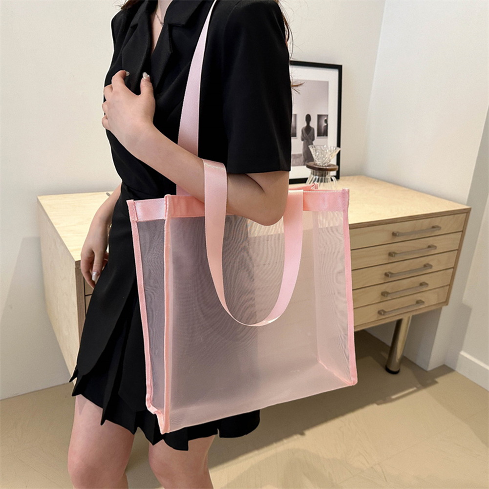 Women Hollow Tote Handbag Large Capacity Shopper Storage Bag Solid Color Simple Shopping Bag for Summer Seaside Trip
