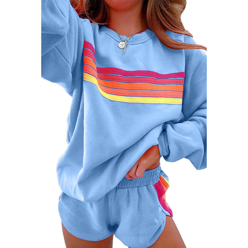 Women's Two Piece Pants Loose Meat Blocking Casual Color Blocked Long Sleeved Two-Piece Set For Women